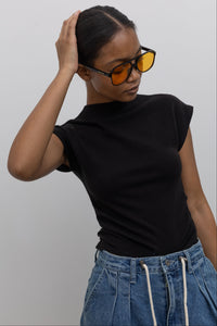 Remi Mock Neck Fitted Knit Top - Black