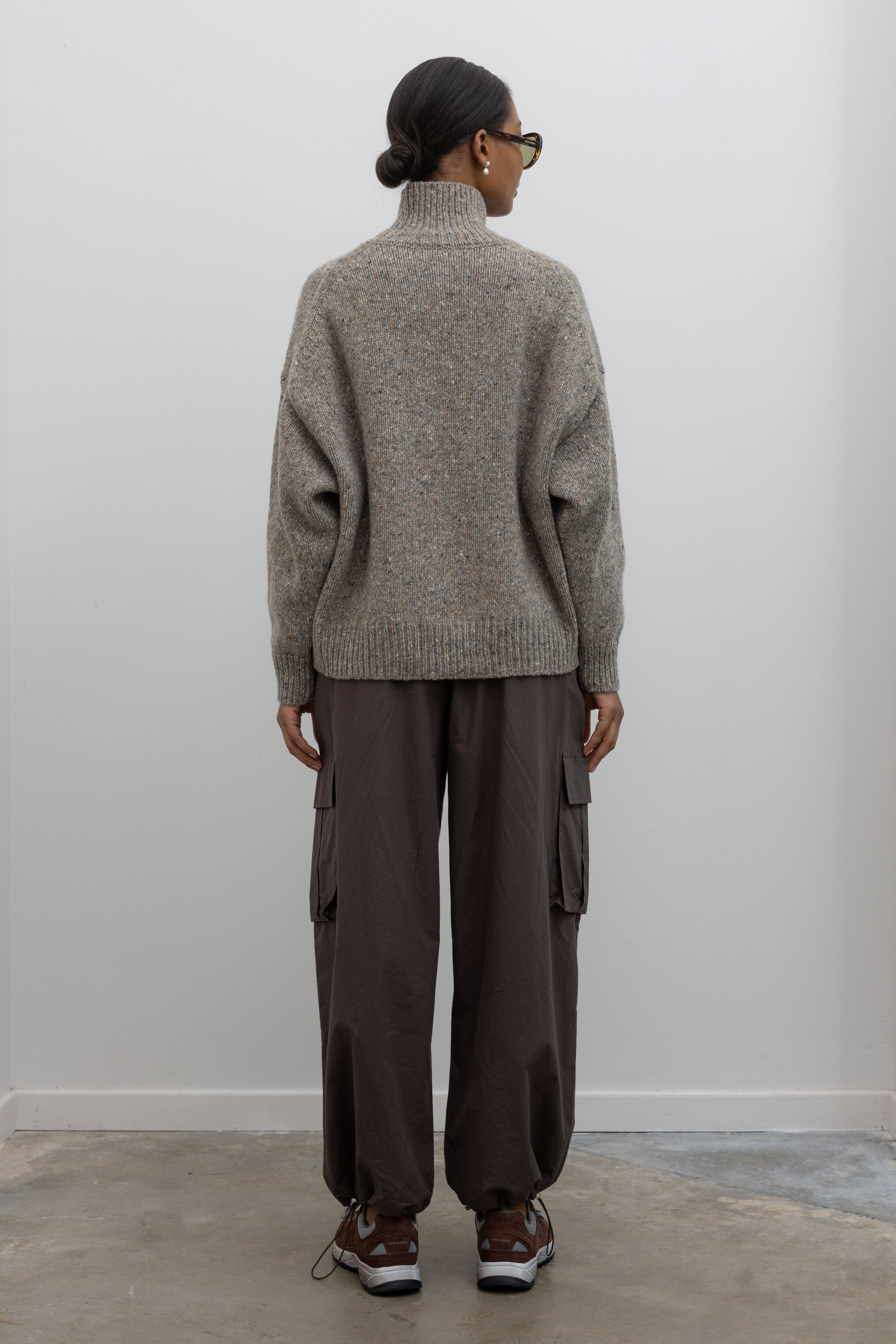 Alas Eius brown wide leg cotton cargo pants, back view