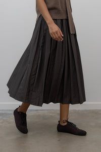 Brown Nylon Pleated Midi Skirt