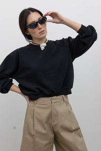 Black Raglan Sleeve Elevated Essentials Sweatshirt