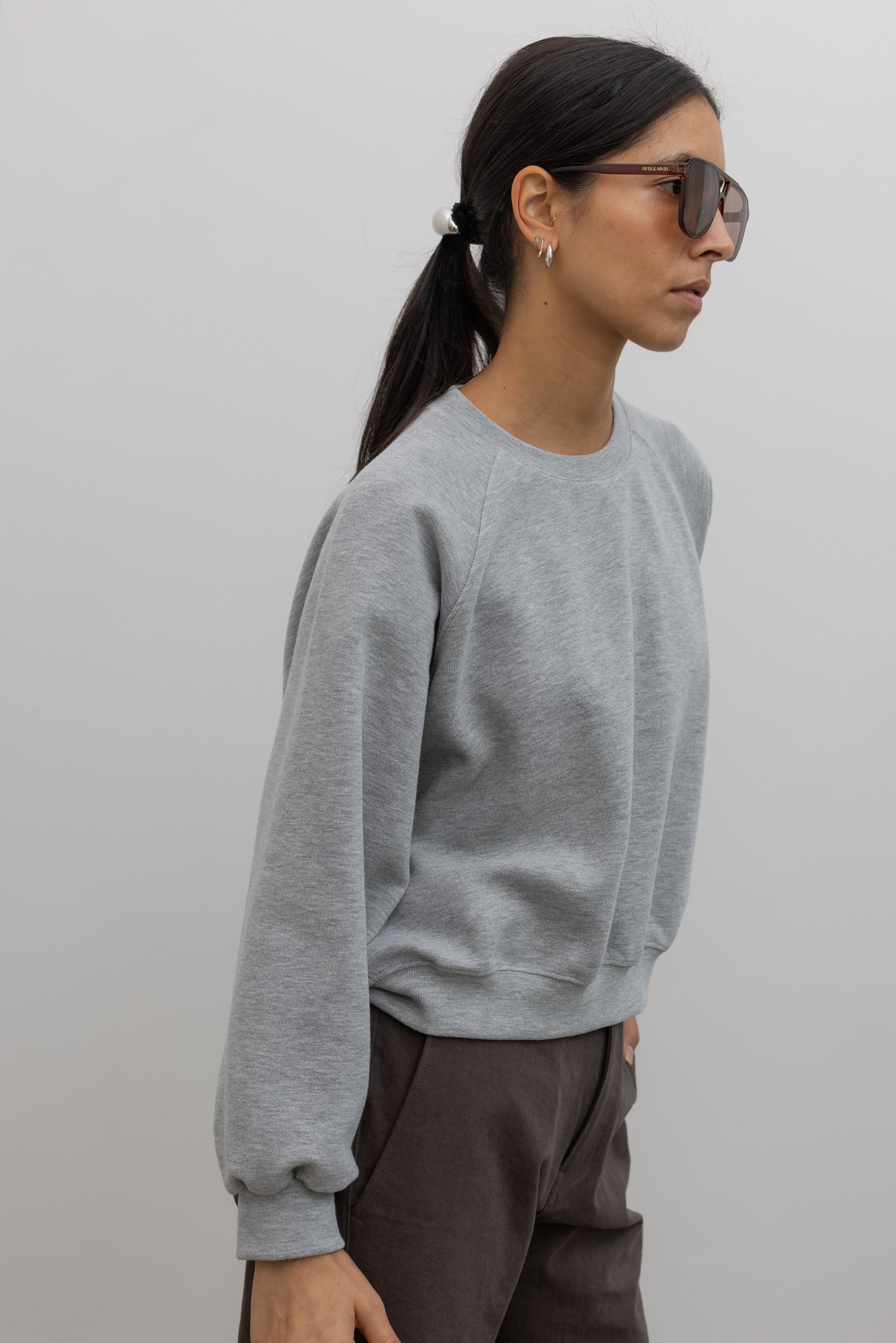 Heather gray raglan sleeve elevated essentials sweatshirt, raglan sleeve detail