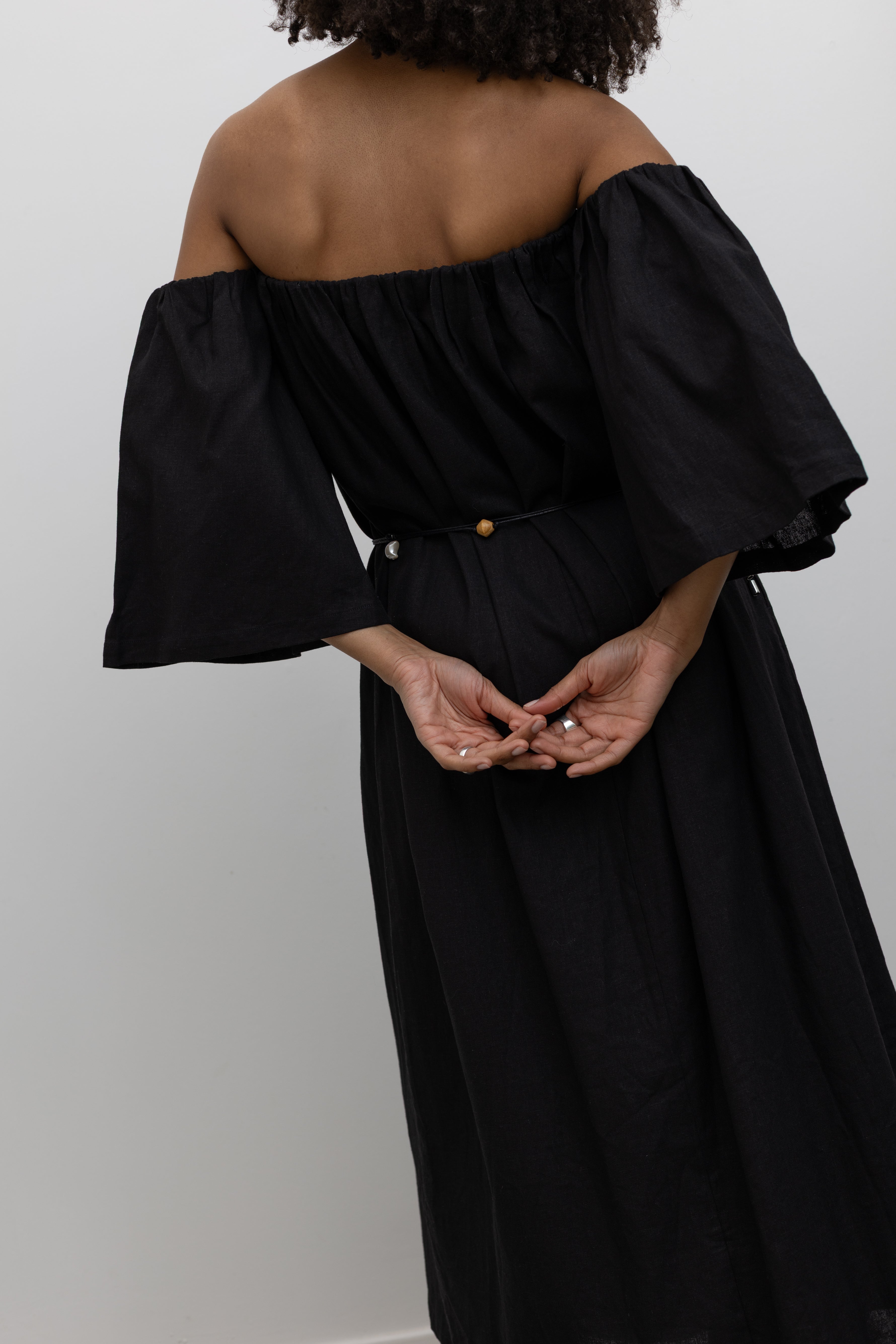Black Linen Off The Shoulder Midi Dress – alas eius Black Linen Off The Shoulder Midi Dress – alas eius