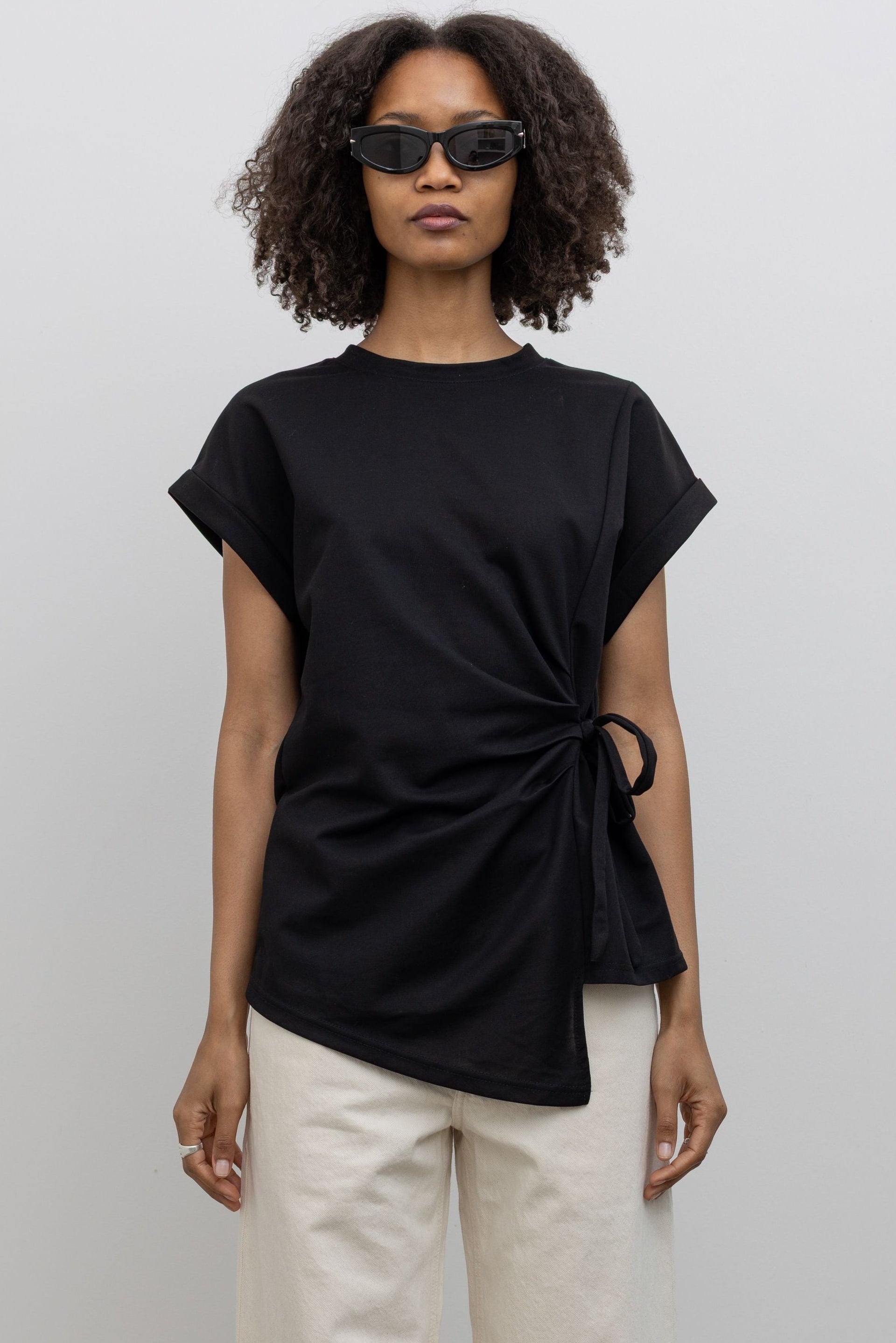 Brooklyn Black Side Tie Asymmetrical Top – alas eius