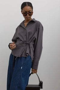 Cinder Side Tie Button Down Top