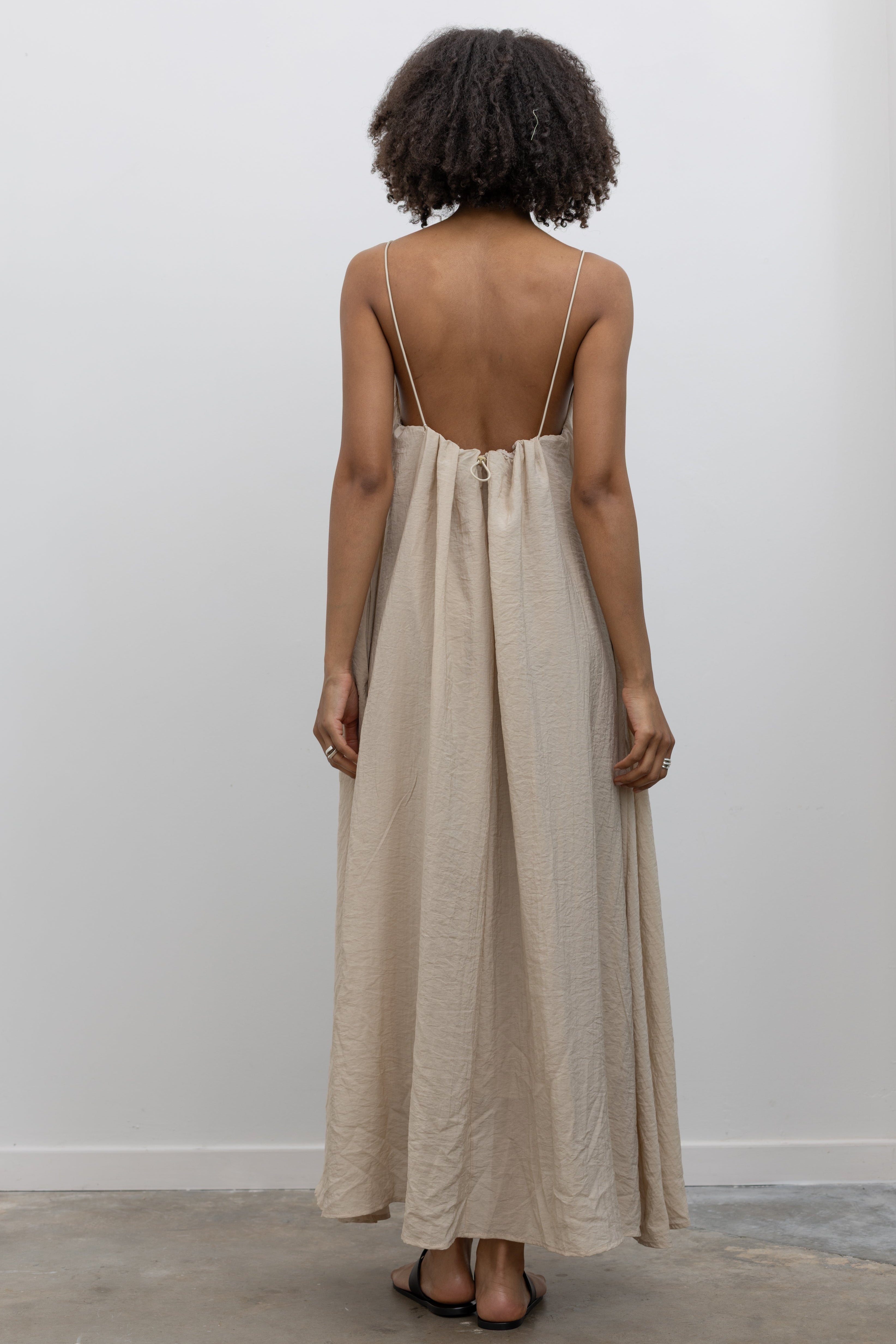 Beige V-Neck Thin Strap Dress