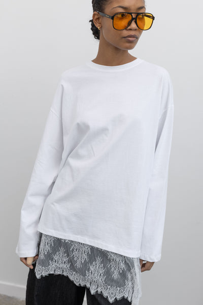 Oversized White Lace Hem Tunic Top – alas eius