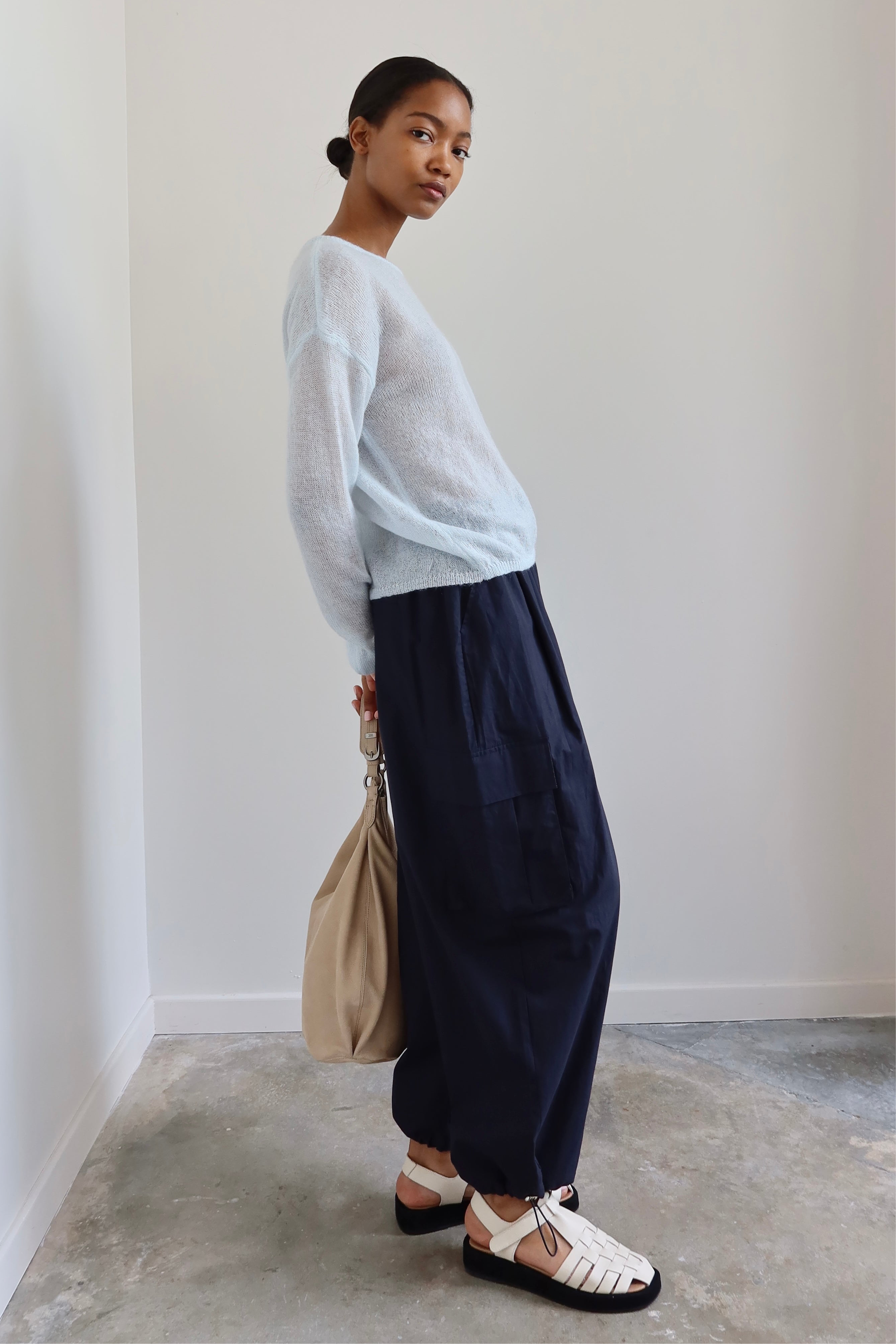Alas Eius navy wide leg cotton cargo pants, side view
