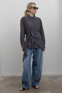 Blue And Brown Checkered Plaid Cotton Scarf Bandana Shirt
