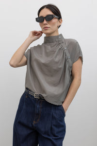 Gray Organza Shirring Button Top