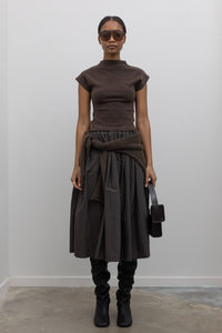 Brown Nylon Pleated Midi Skirt