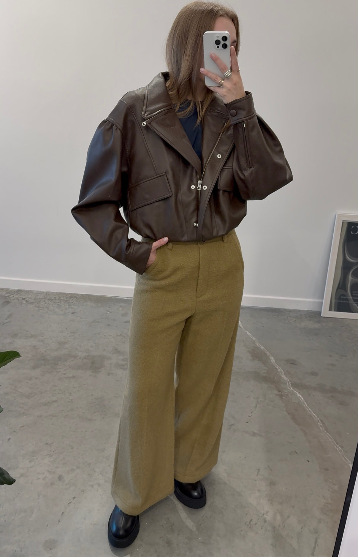 Beige Hairy Boucle Wool Pants