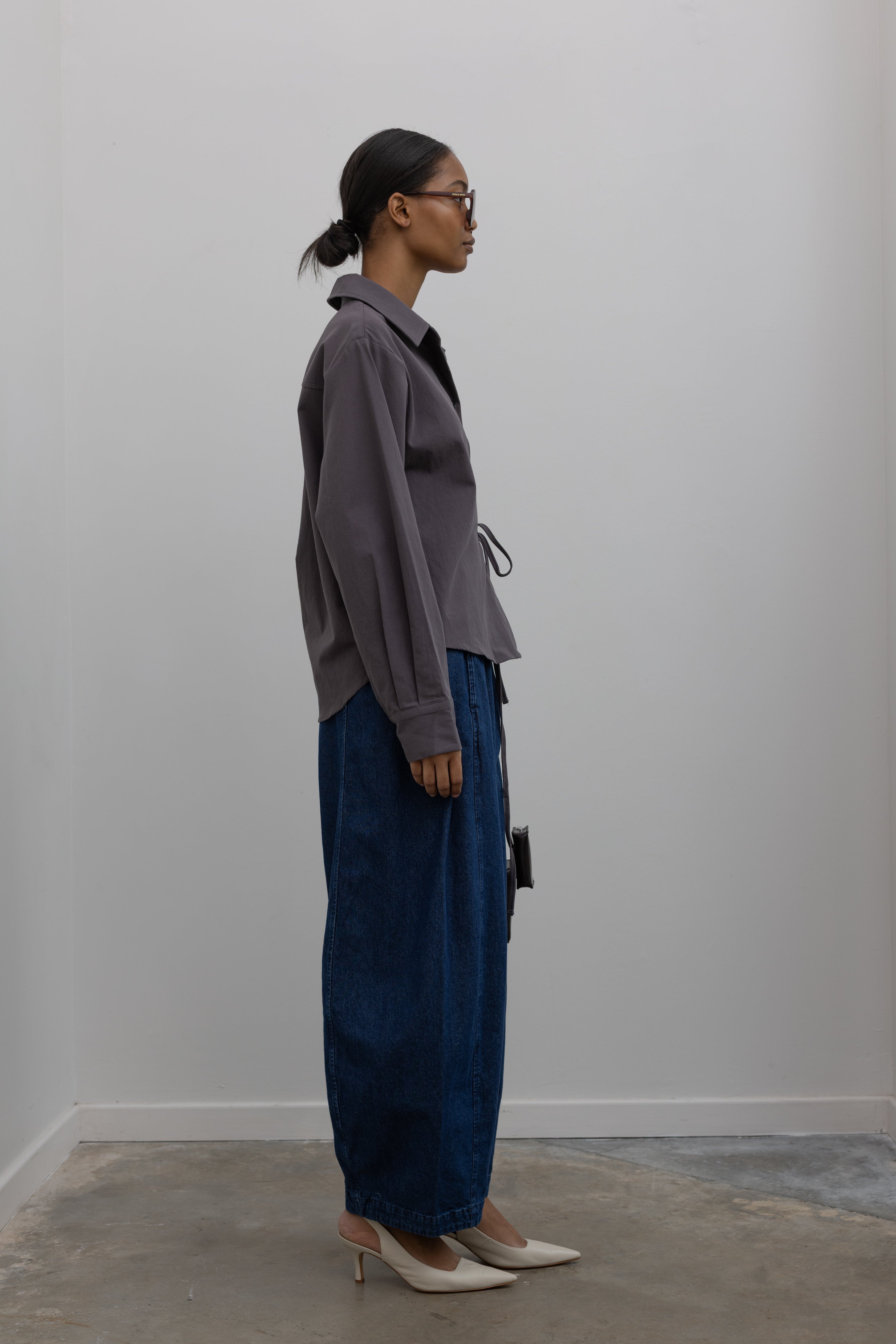 Cinder Side Tie Button Down Top