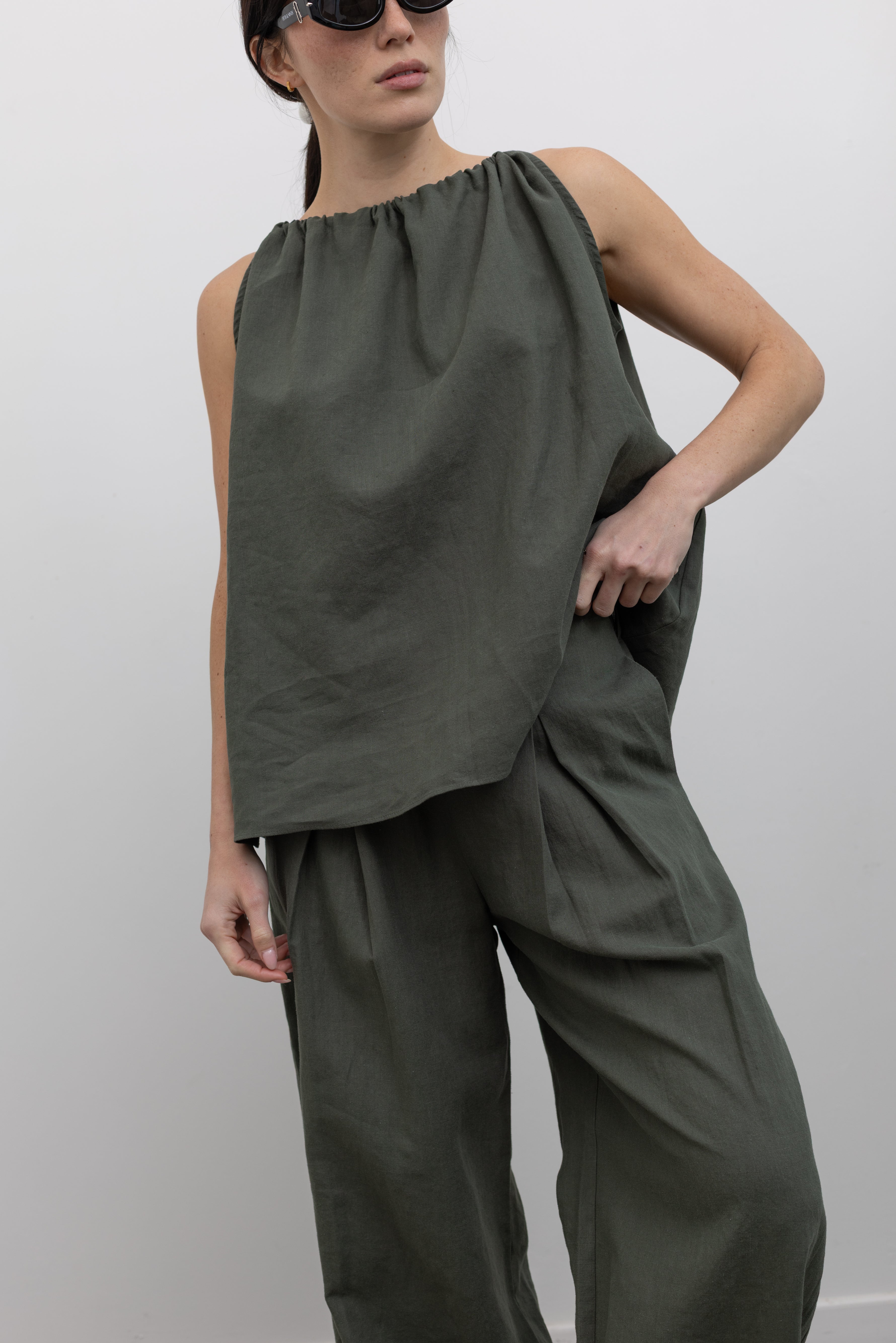 Olive Green Halter Neck Cotton Top