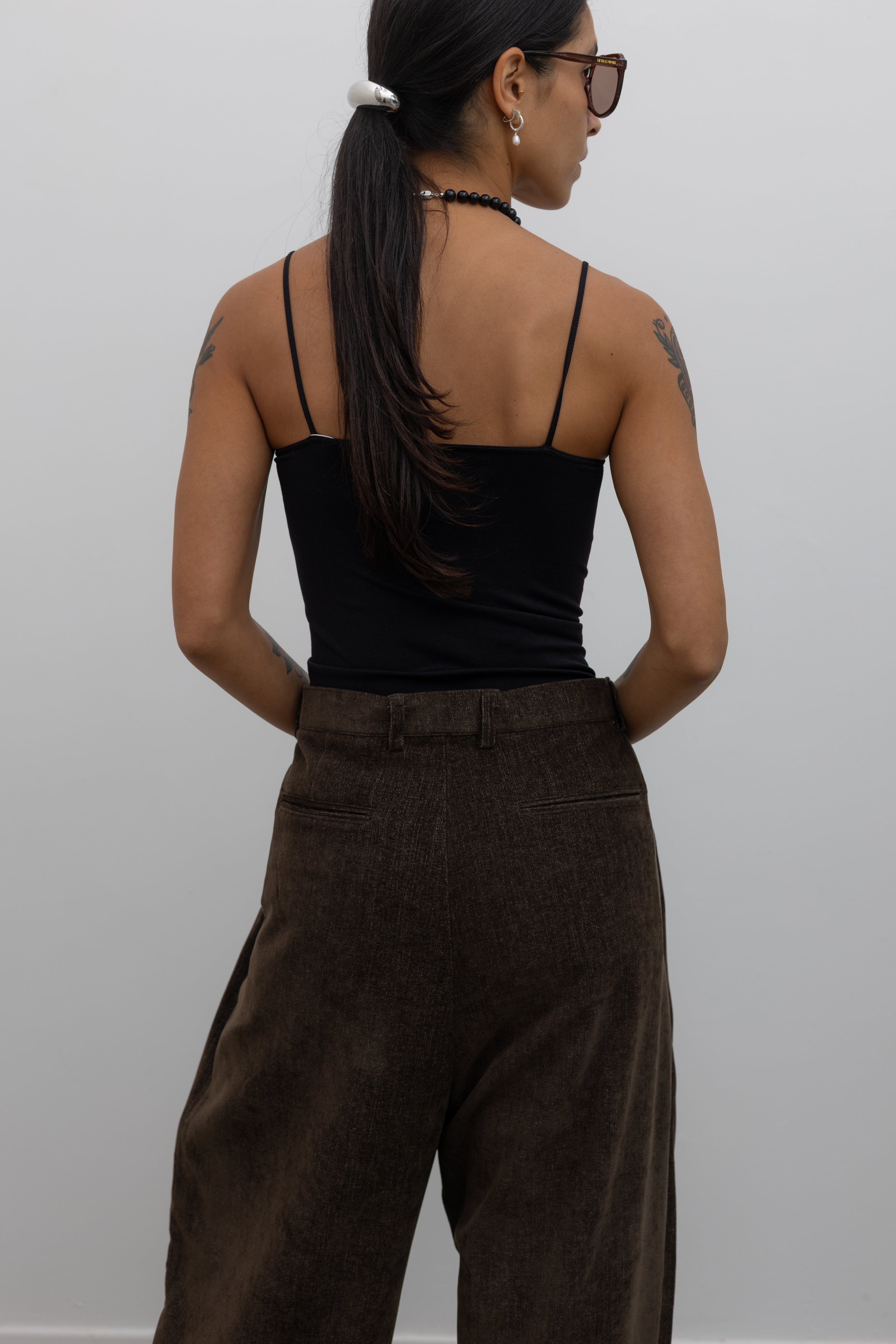 Brown Balloon Leg Tailored Pants