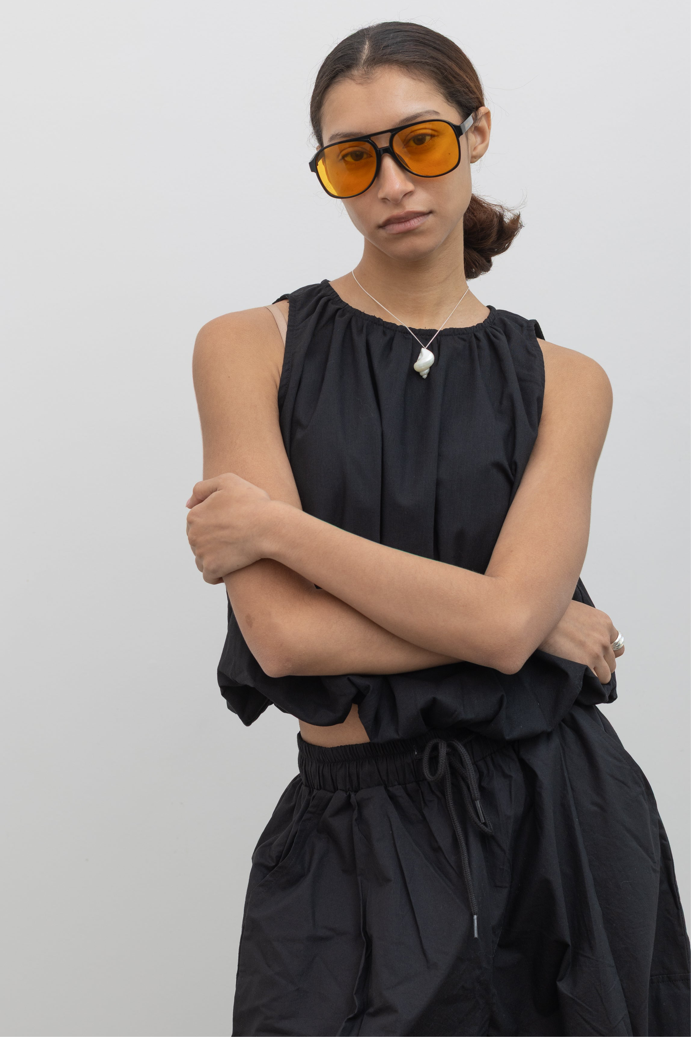 Black Linen Bubble Hem Top