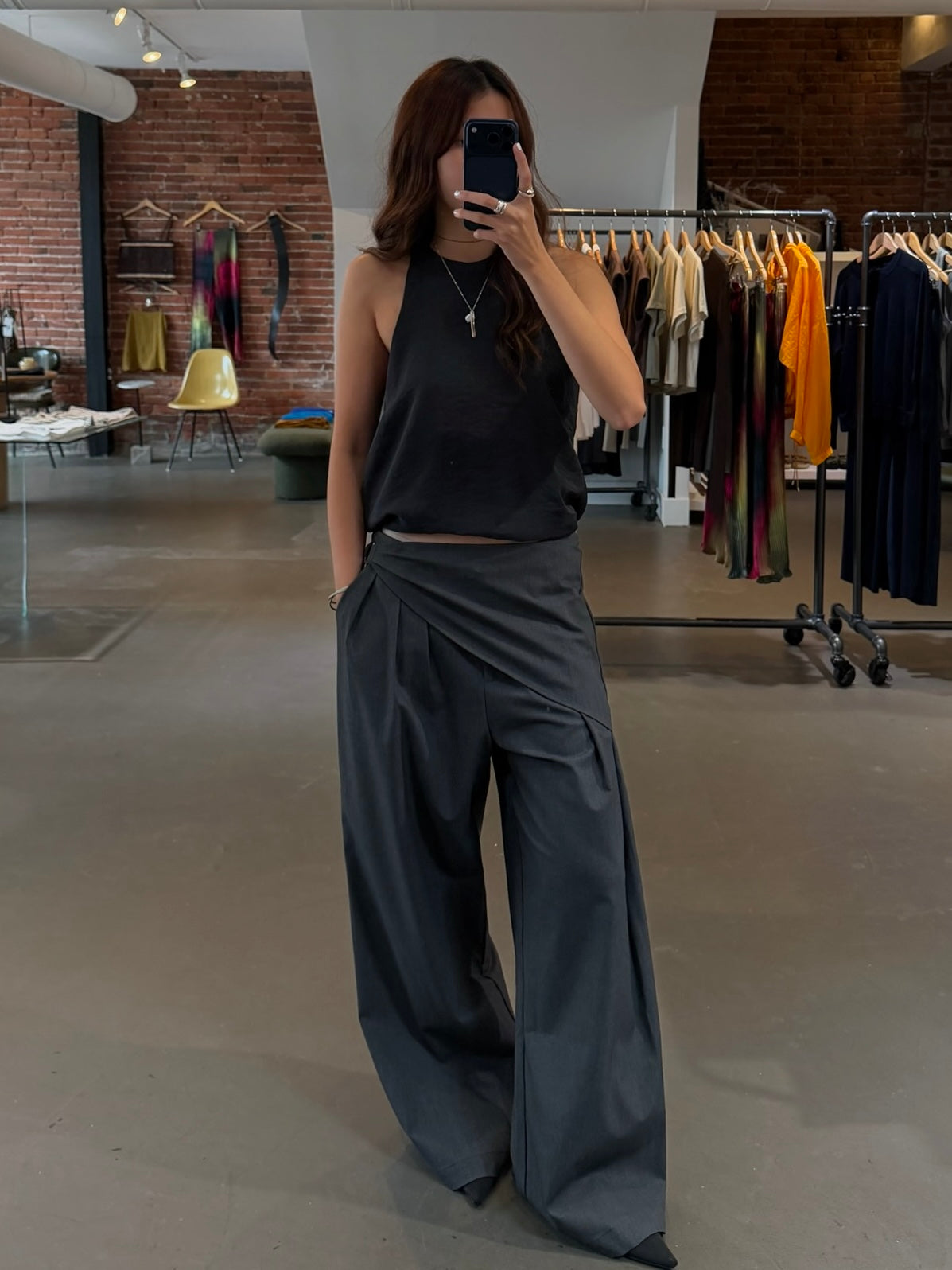 Charcoal Wrap Skirt Wide Leg Trousers