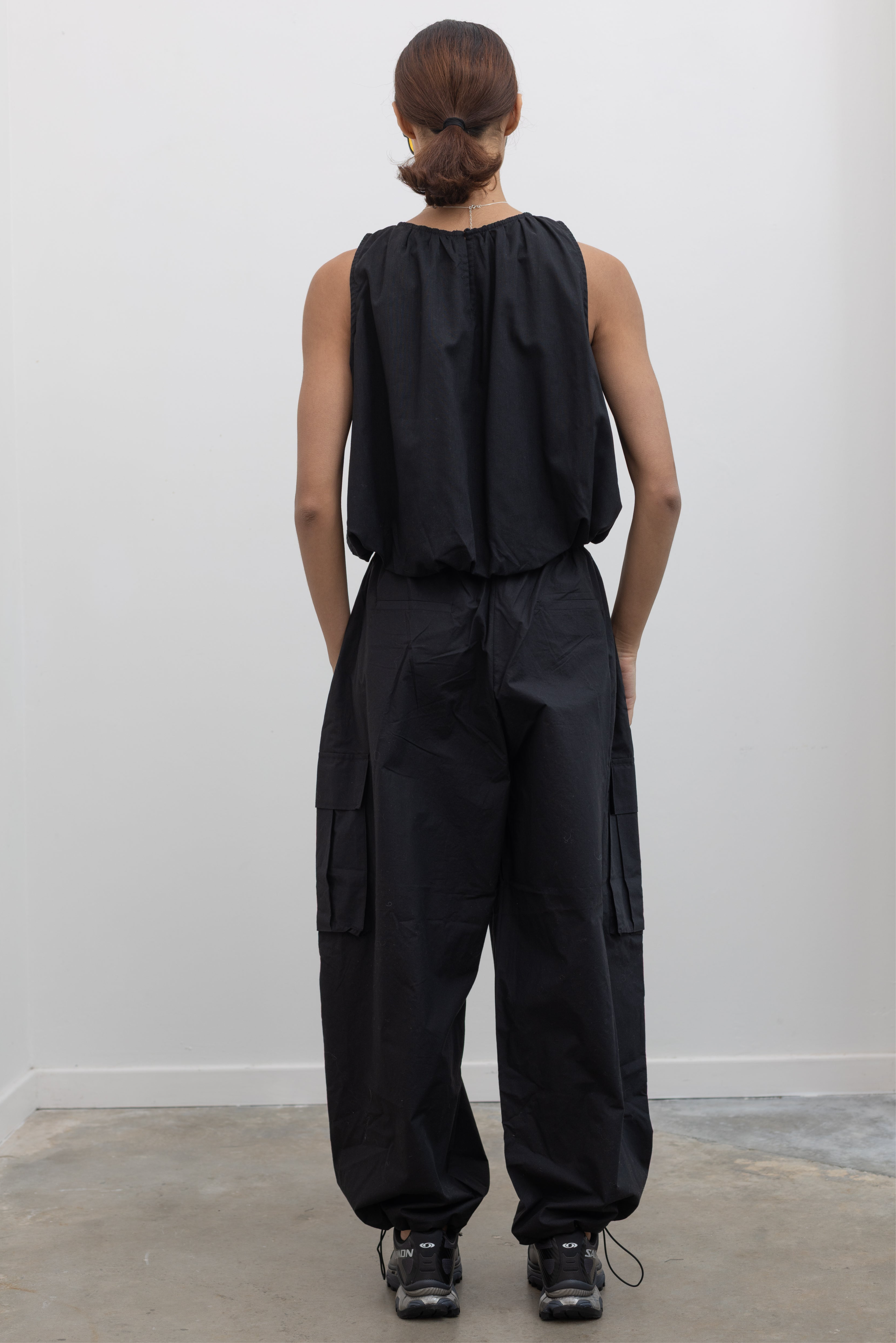 Black Linen Bubble Hem Top