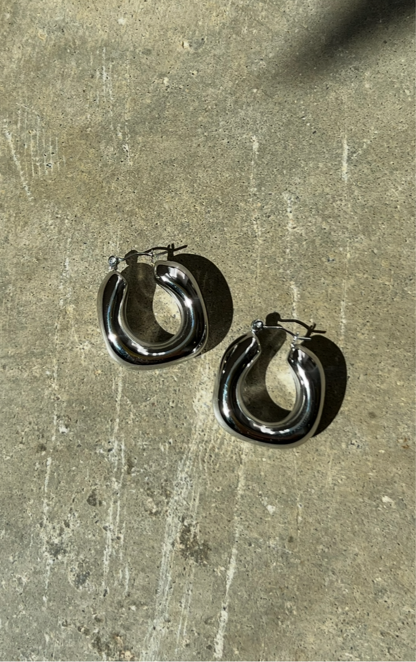 Silver U Shape Hoop Earrings