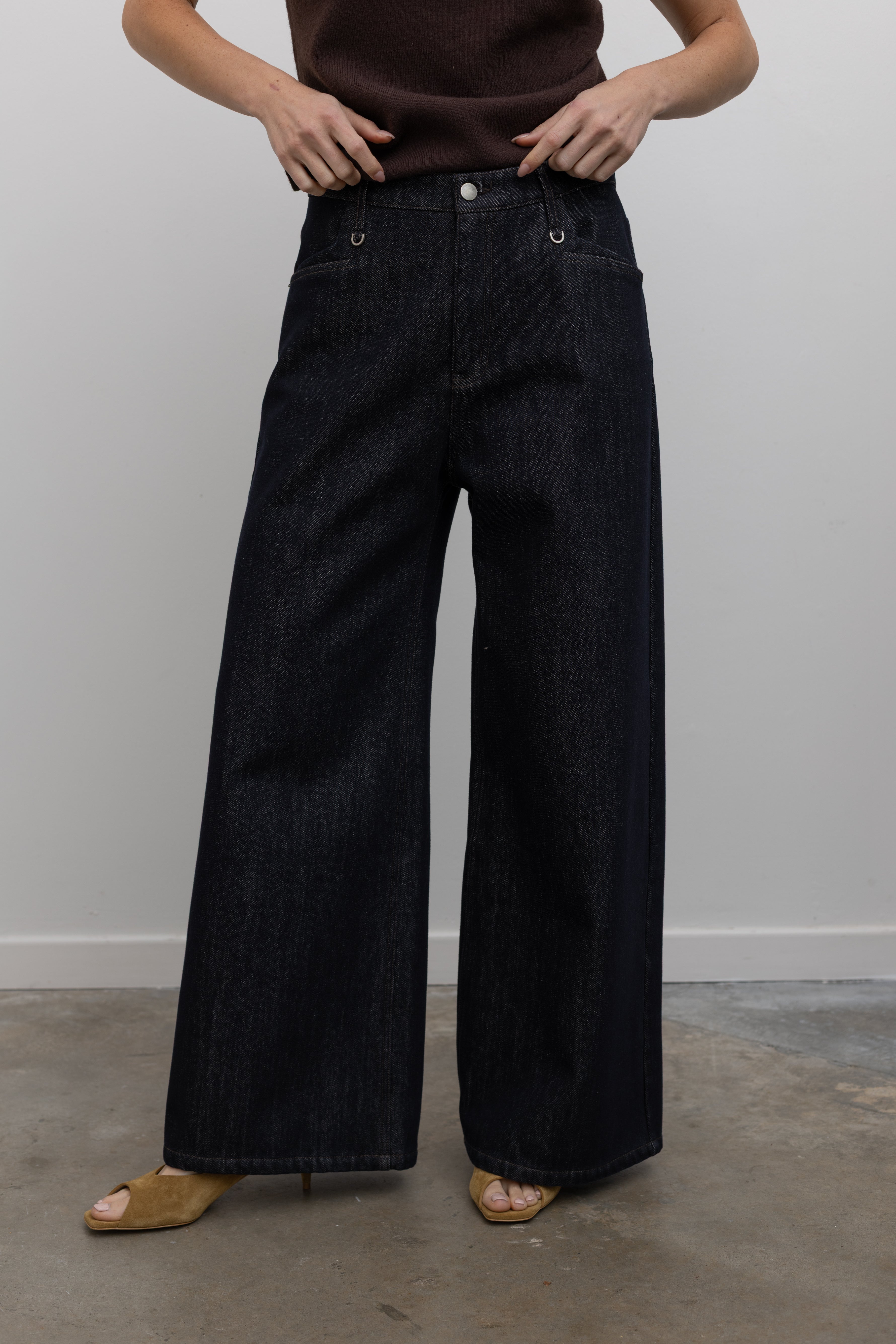 Dark Wash Wide Leg Fleece Jeans