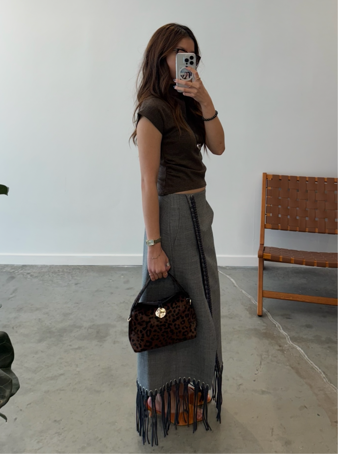 Brown Mock Neck Fitted Knit Top