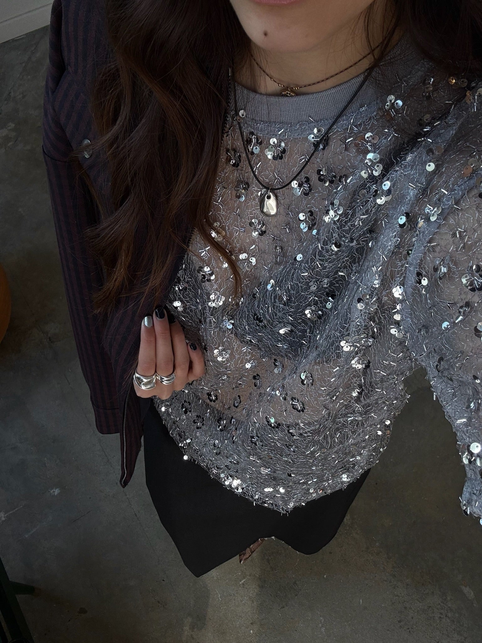 Slate Short Sleeve Floral Sequin Top