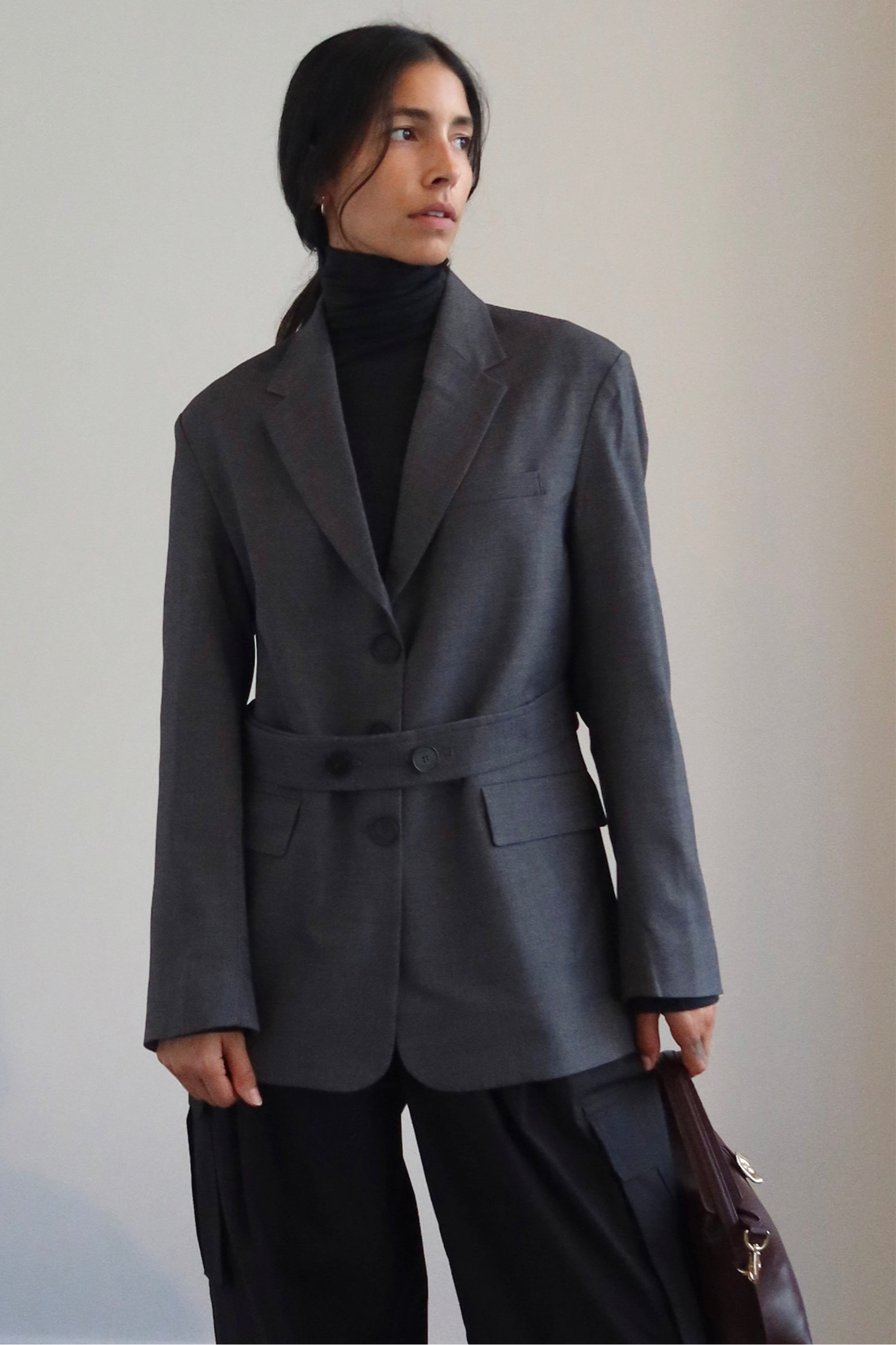 Charcoal Oversized Belted Jacket