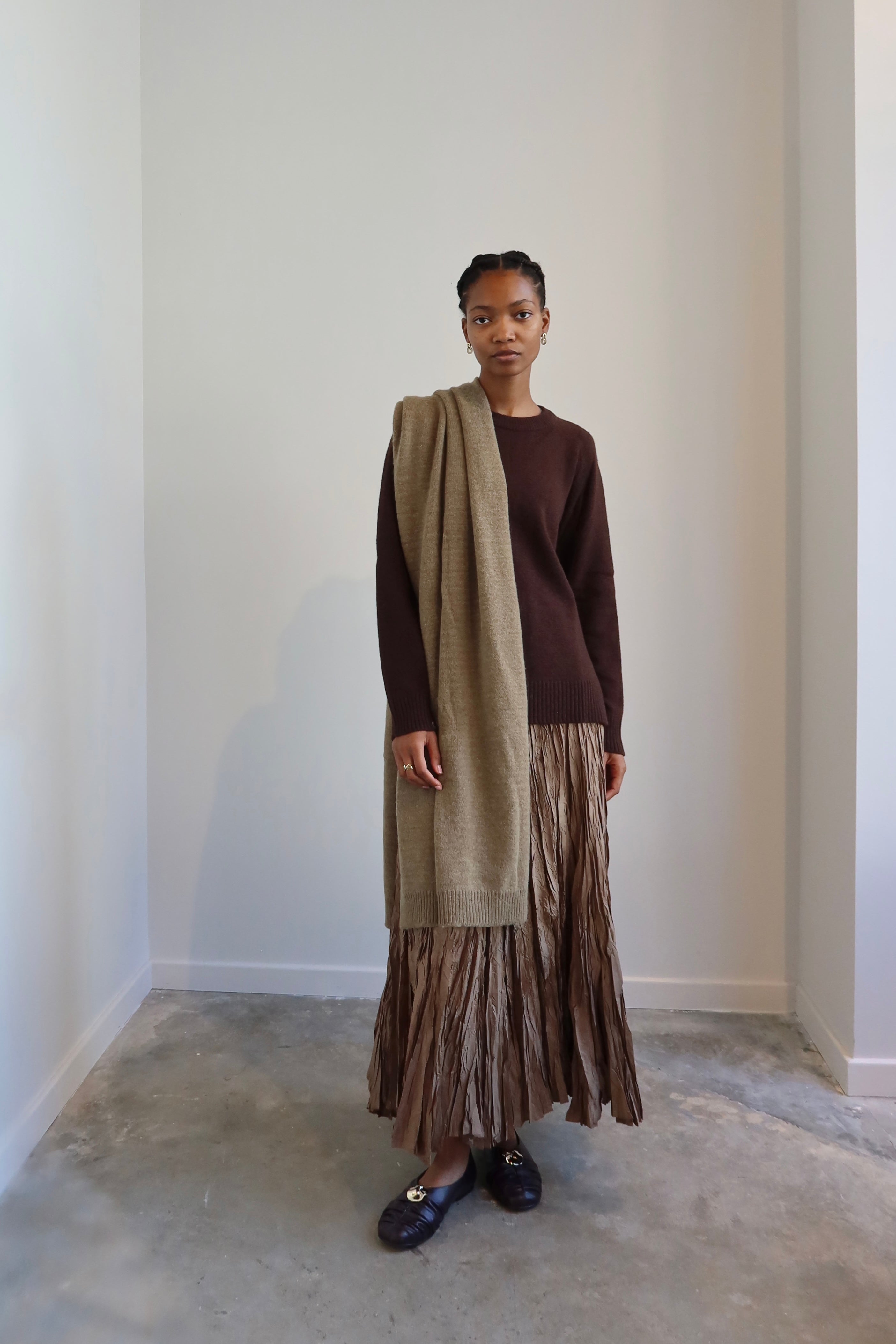 Brown Cashmere Blend Crewneck Knit