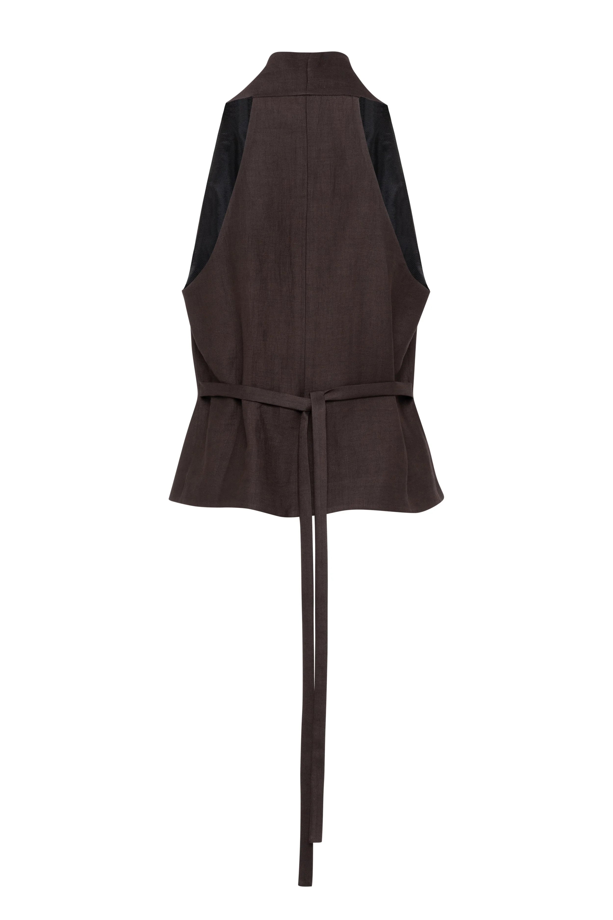 Cedro Brown Linen Tie Vest