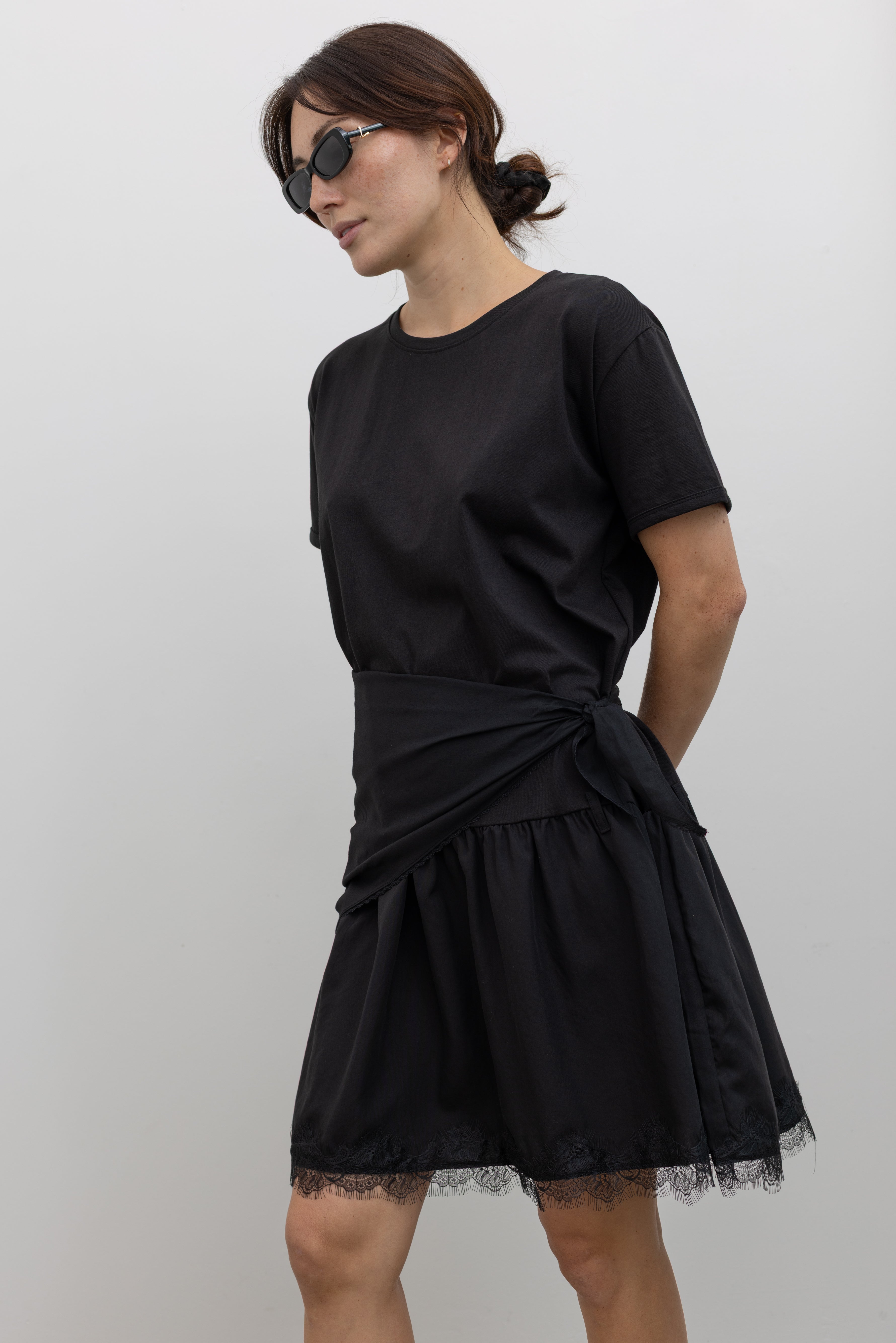 Black Lace Hem Wrap Dress