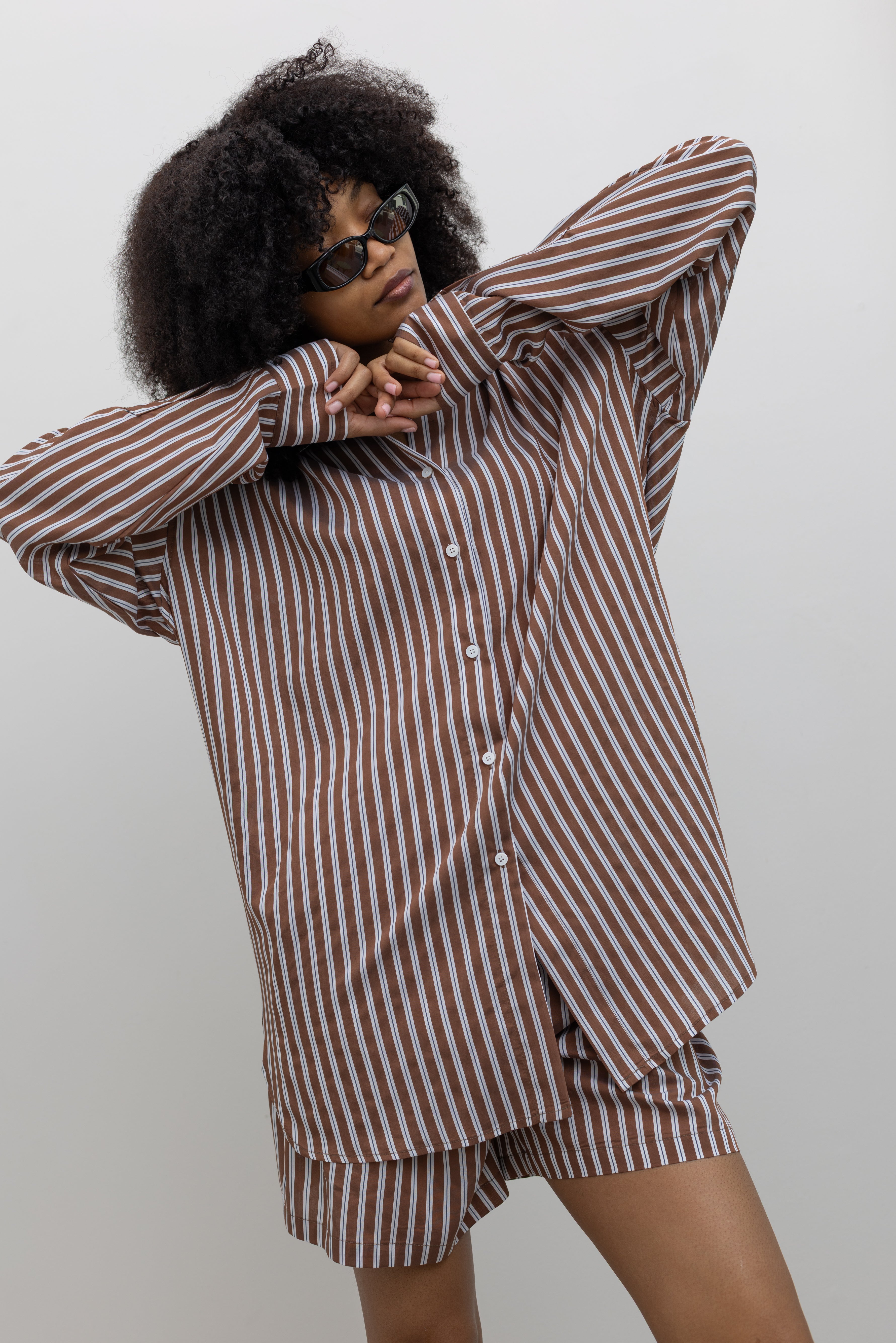 Collective relaxed fit pinstripe long sleeve shirt with button cuffs at Alas Eius