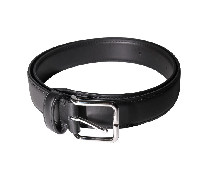 Collective Classic Black Leather belt with silver square buckle on a white background at Alas Eius 