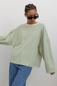 Green Stripe Long Sleeve Cotton Top