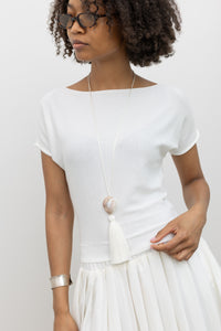Ivory Boat Neck Cinched Tee