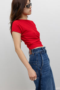 Red Boat Neck Cinched Tee