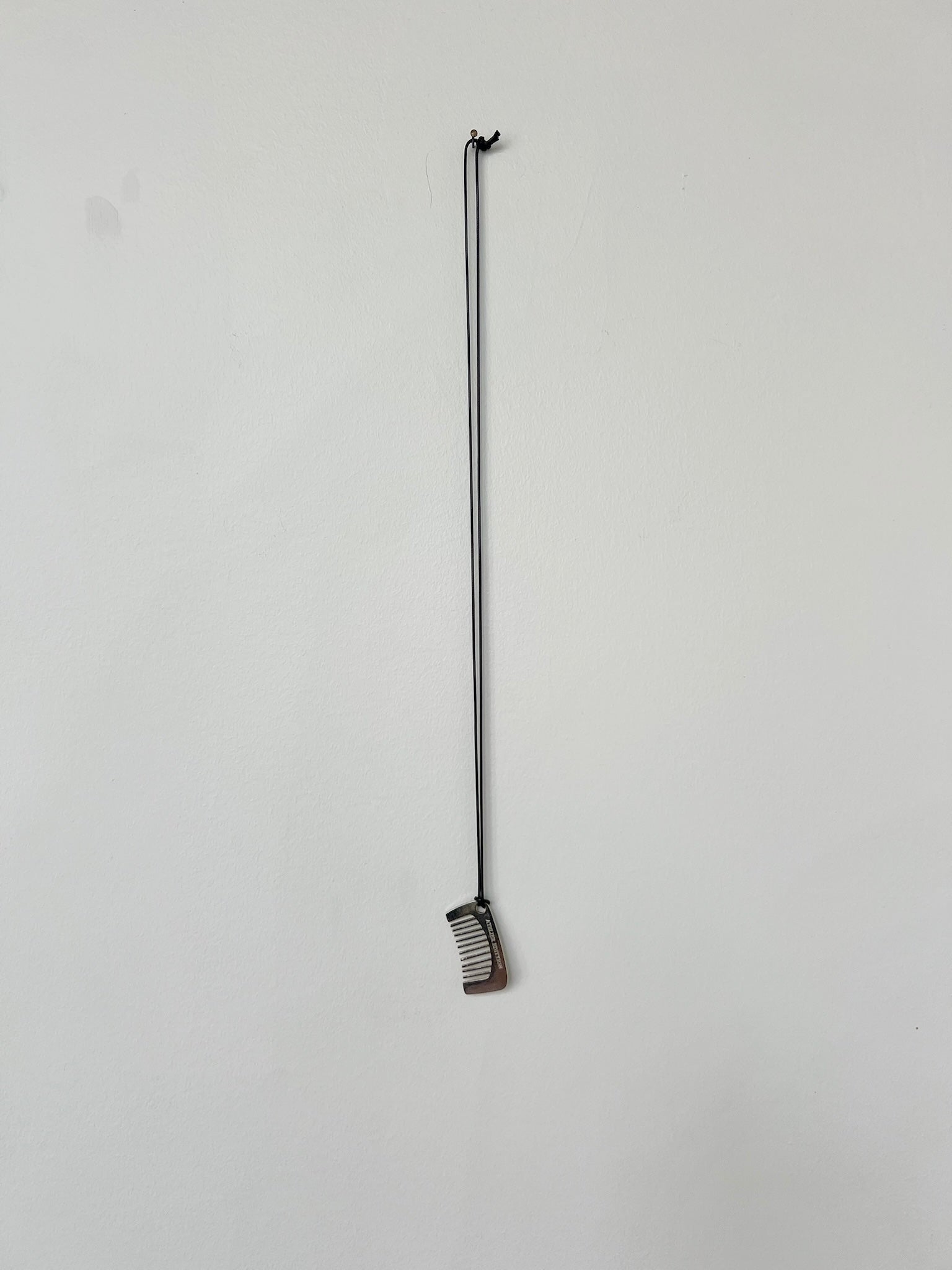 Full length image of a Collective Brand Silver Comb Necklace On a Leather Cord at Alas Eius
