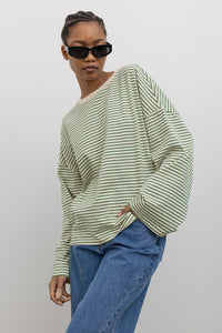Green Stripe Long Sleeve Cotton Top