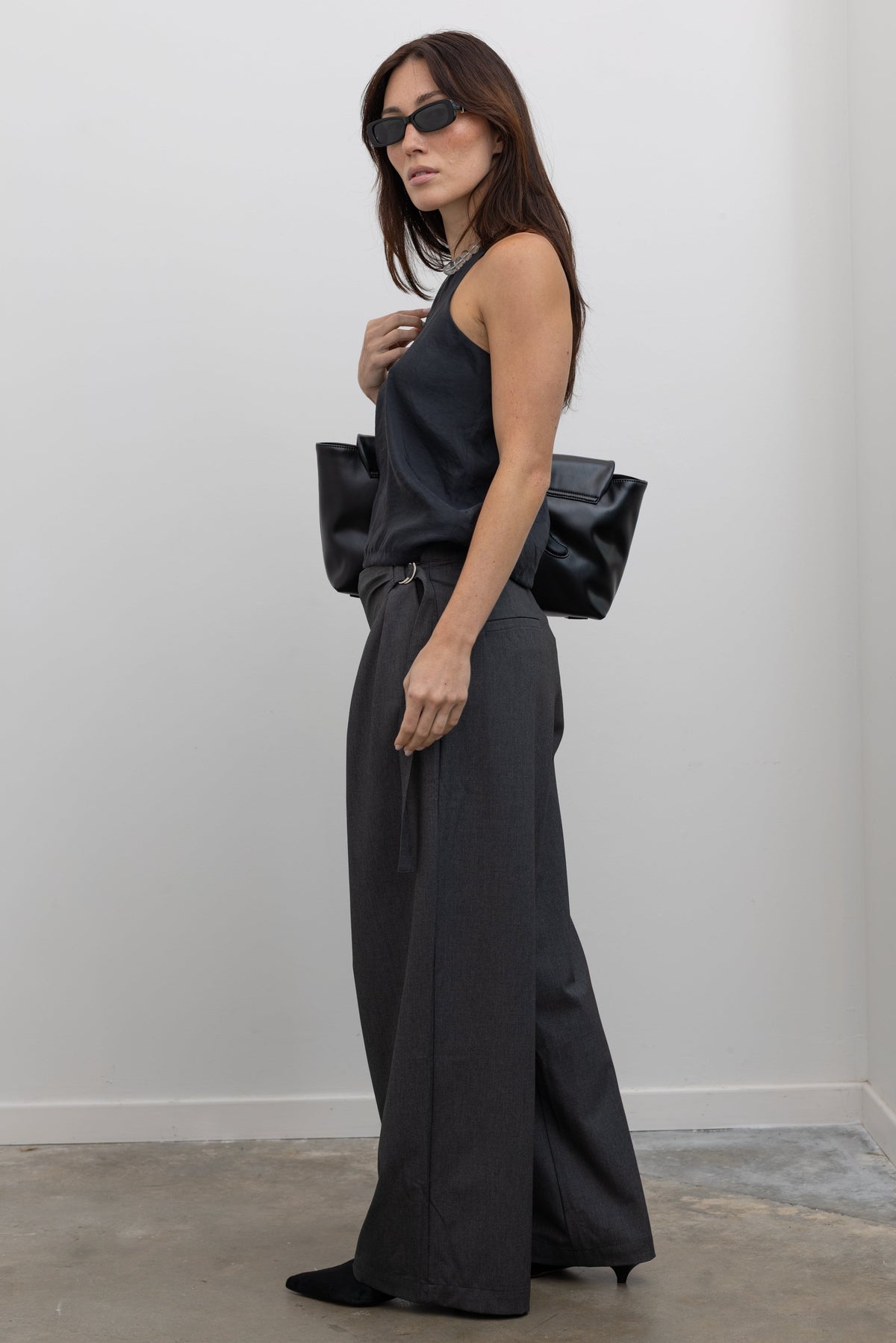 Collective relaxed wide-leg trousers in soft stretch suiting at Alas Eius
