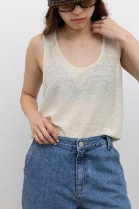 Cream Linen & Cotton Flecked Tank Top