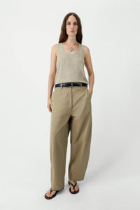 Beige Linen & Cotton Flecked Tank Top