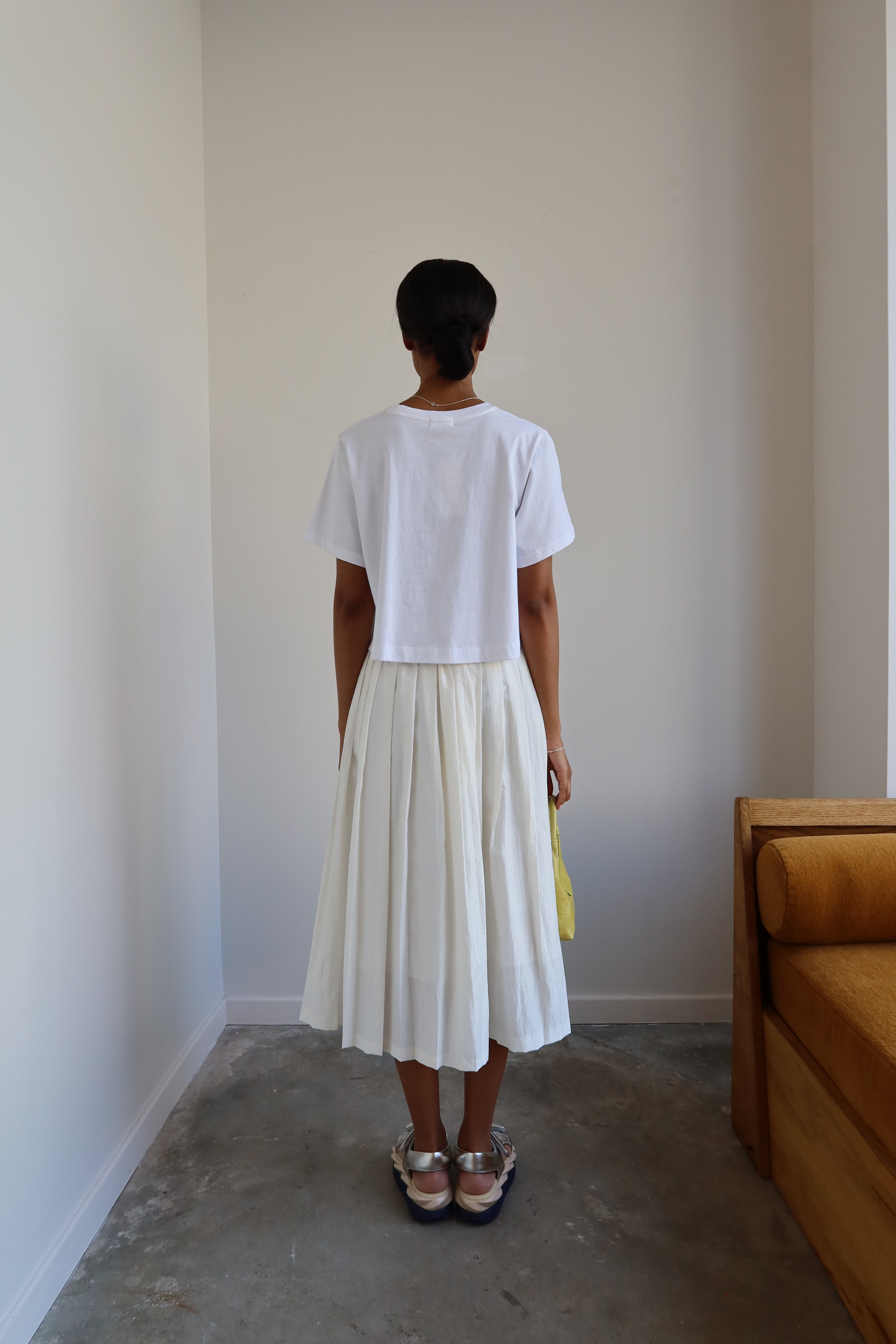 White Nylon Pleated Full Skirt