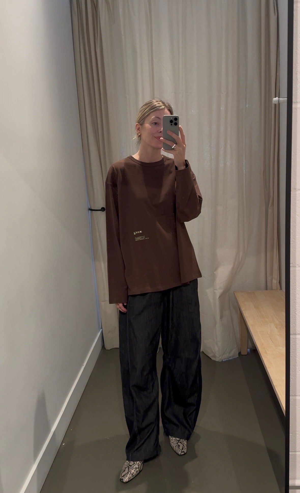 Brown Long Sleeve Cotton Top