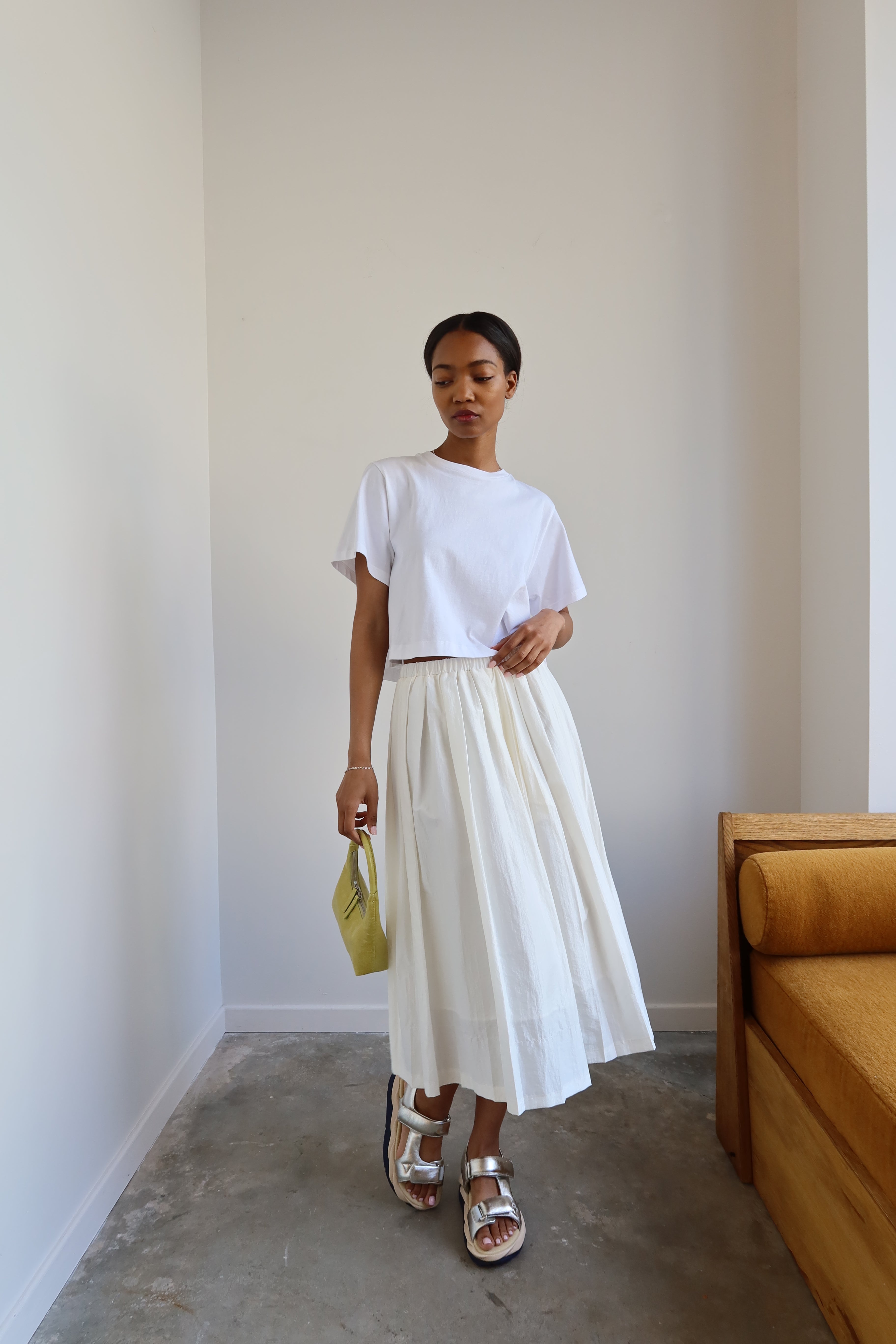 White Nylon Pleated Full Skirt