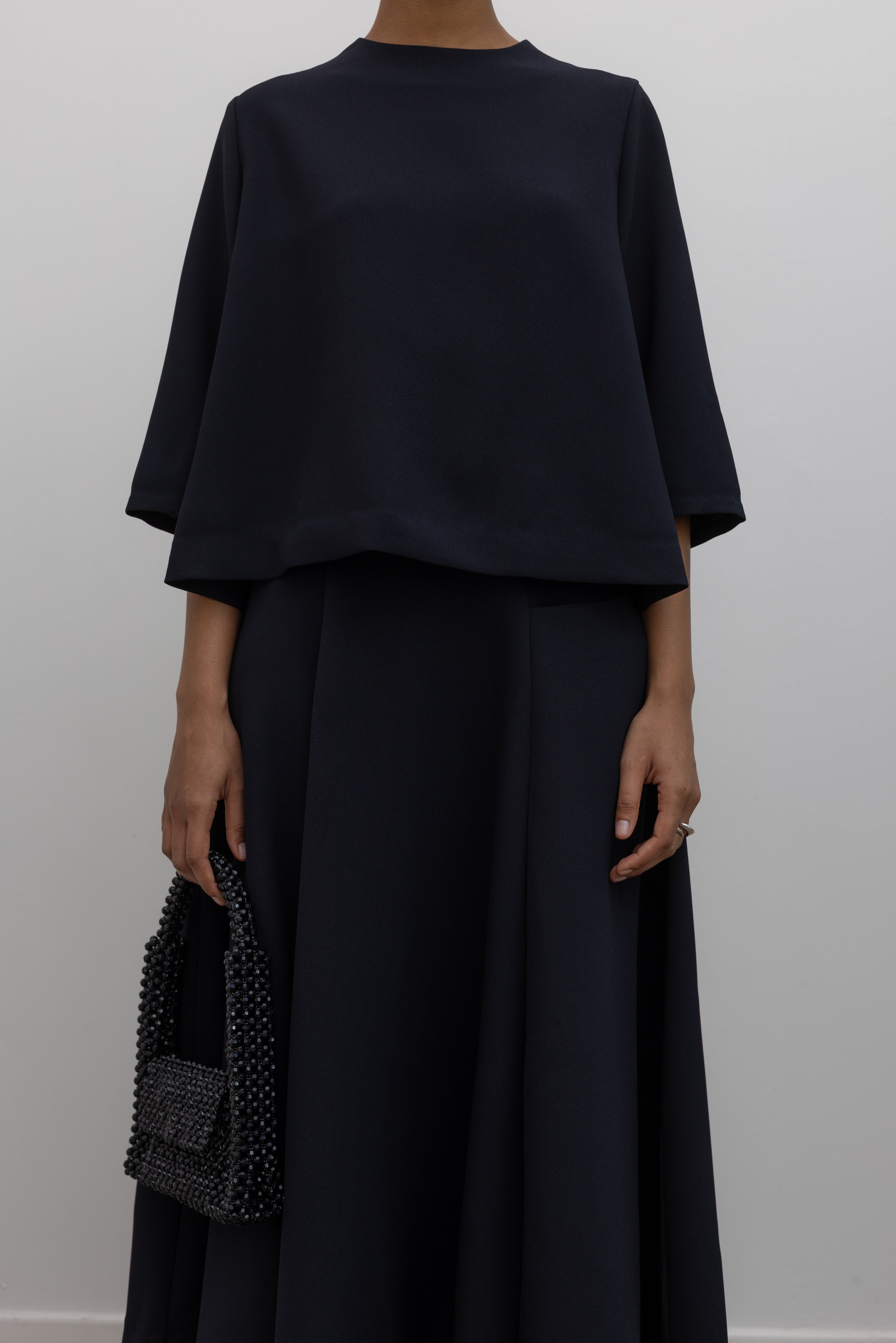 Deep Navy Panax High Rise Pocket Midi Skirt