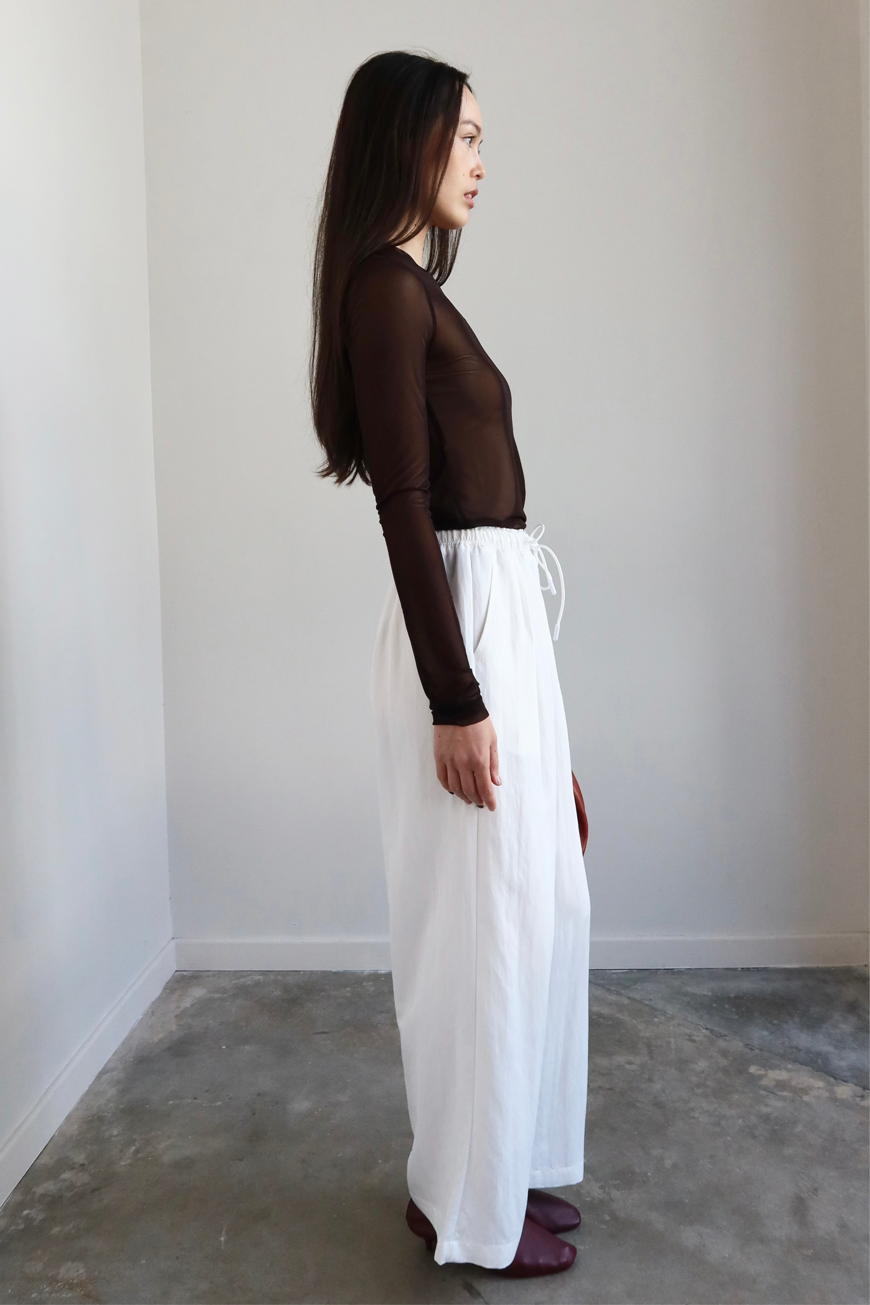 Ivory Cotton Nylon Drawstring Pants