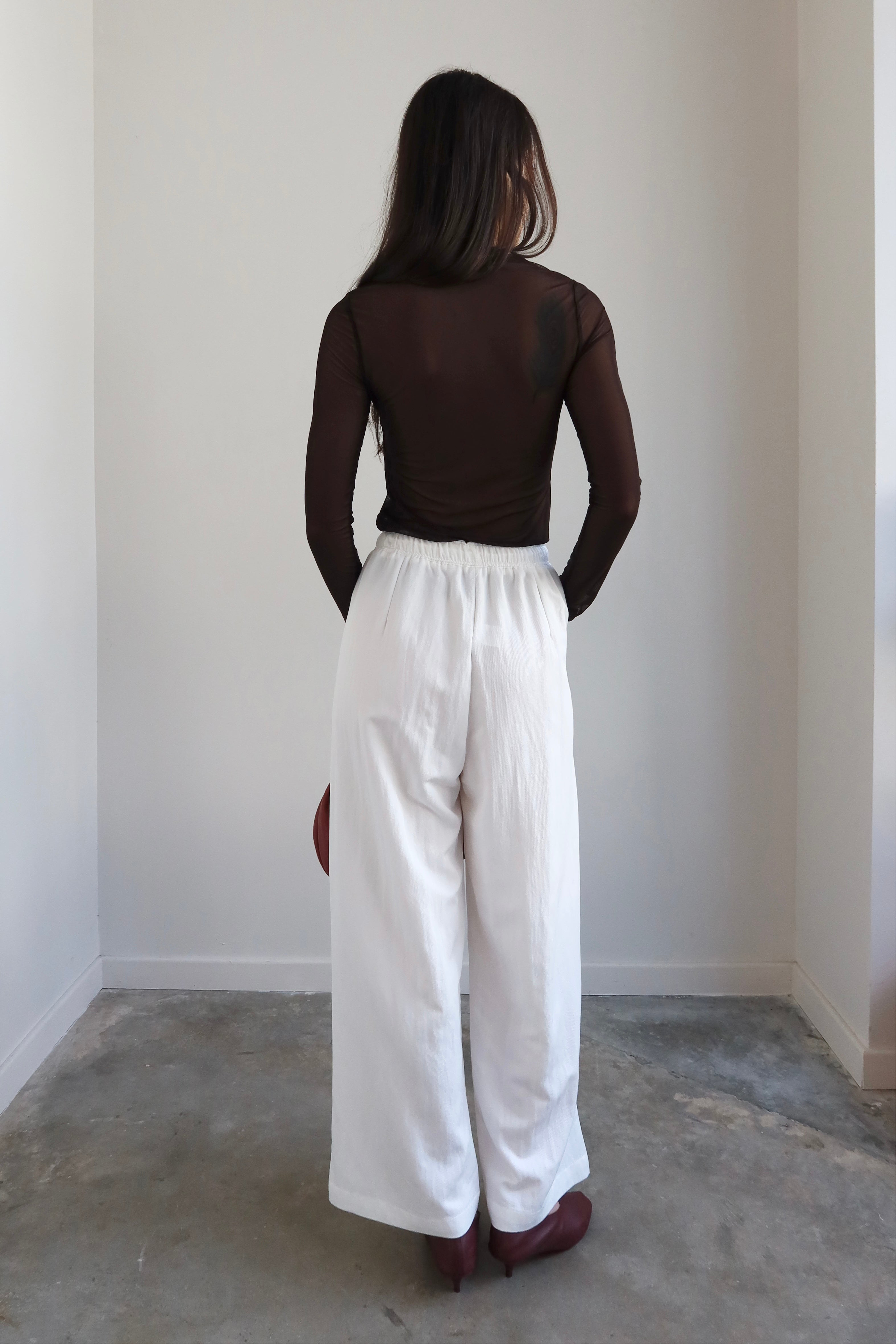 Ivory Cotton Nylon Drawstring Pants
