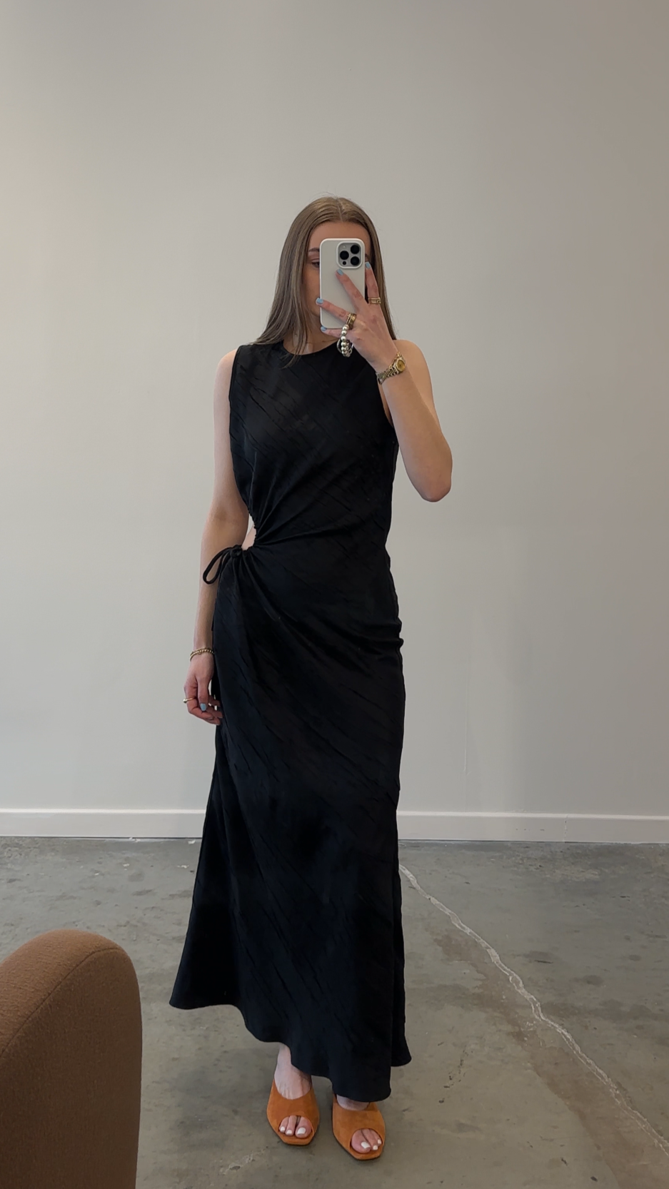 Black Gathered Cutout Maxi Dress