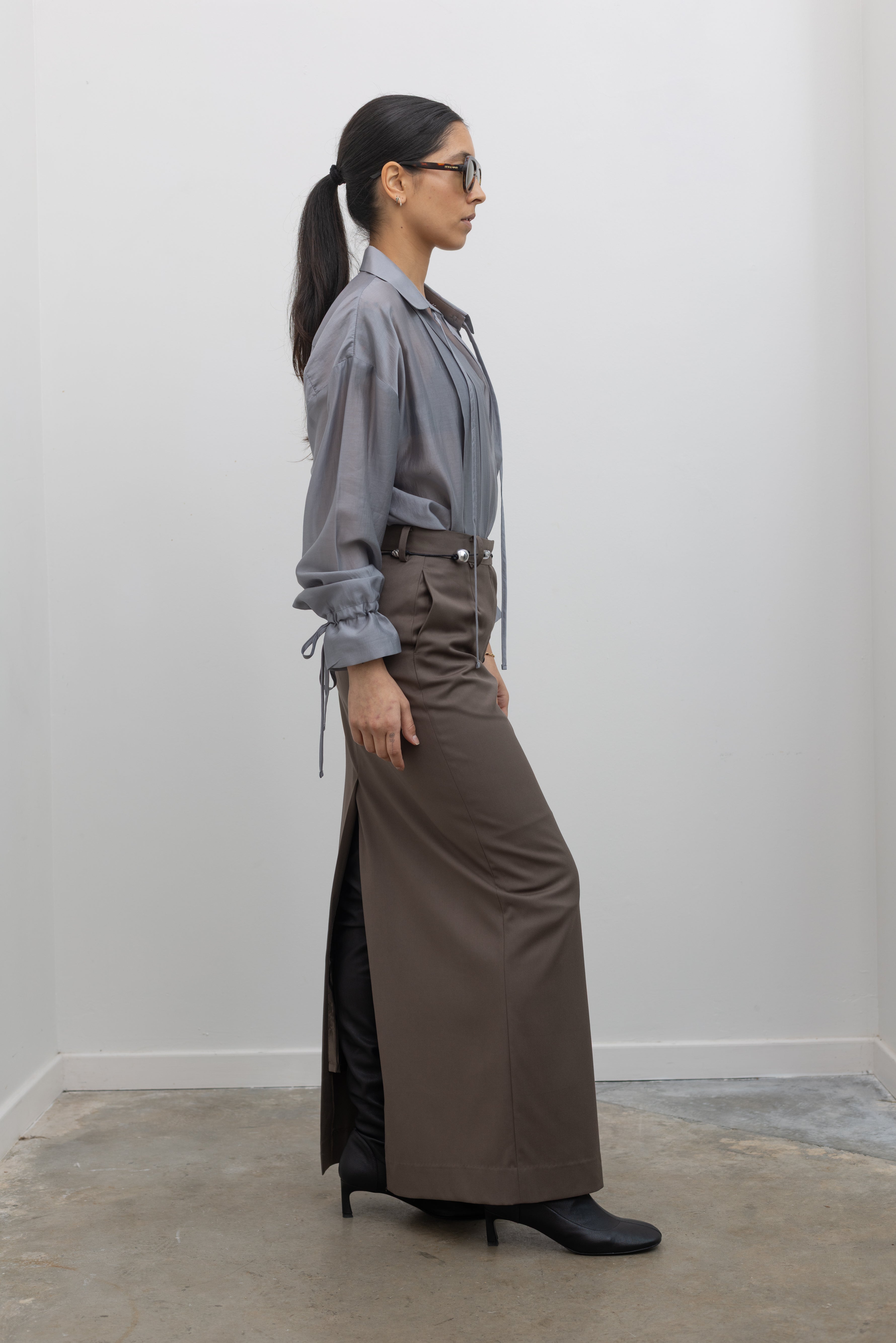 Brown Tailored Maxi Skirt