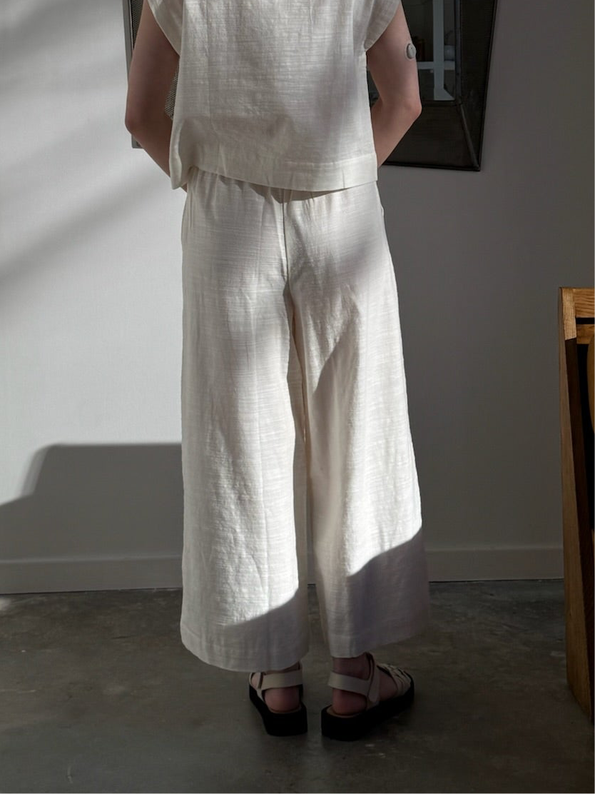 Ecru Organic Cotton Wide Leg Pants