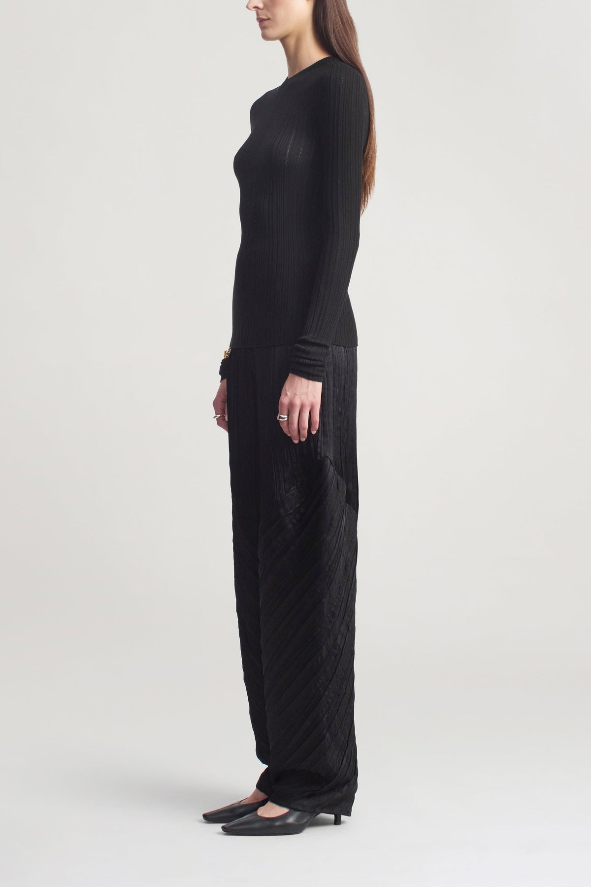 Black Superfine Pointelle Fabi Fitted Long Sleeve