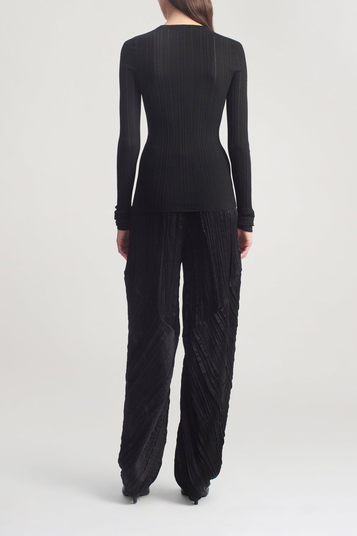 Black Satin Plisse Danika Pant